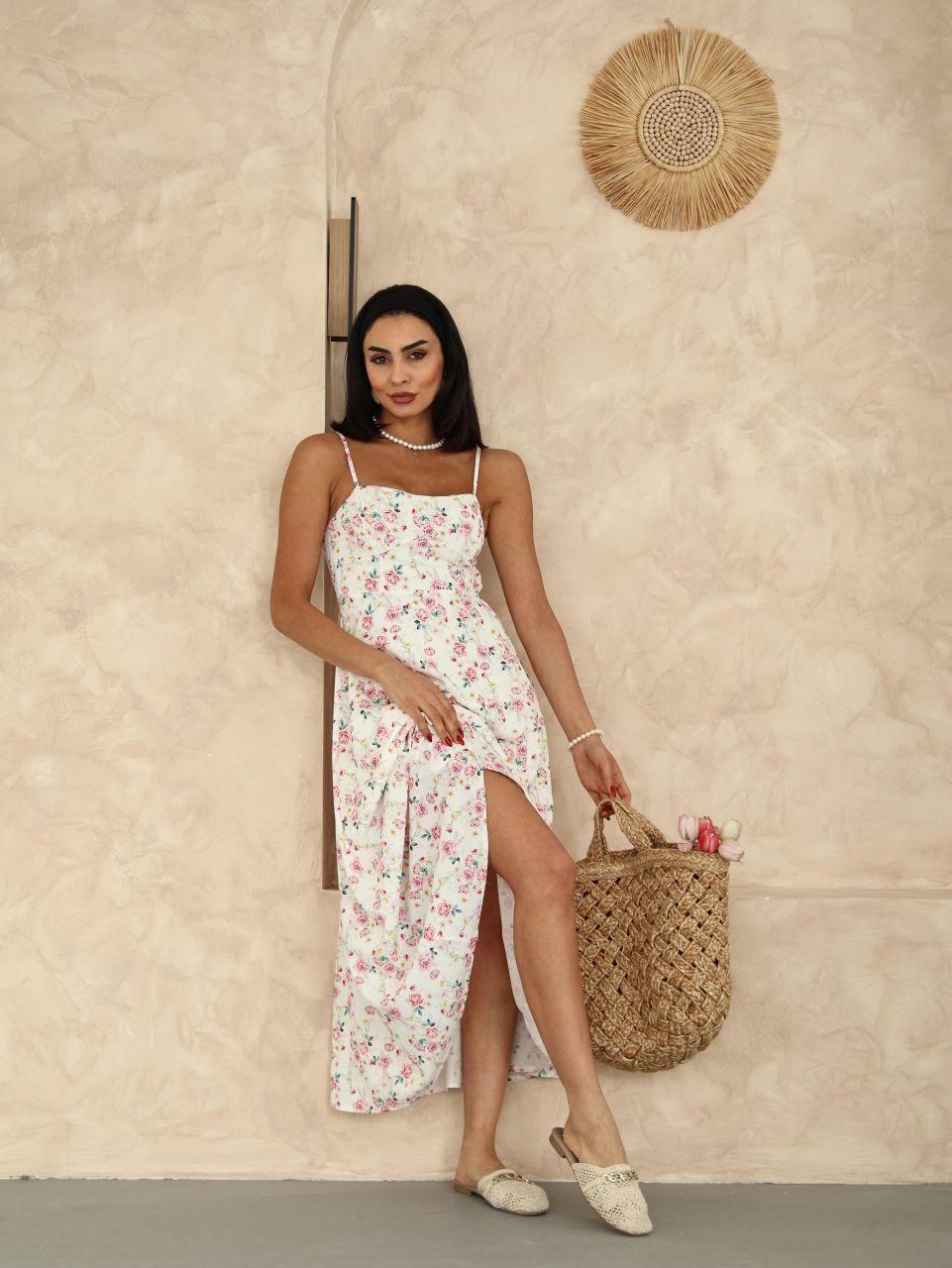 Çiçekli Maxi Elbise Beyaz